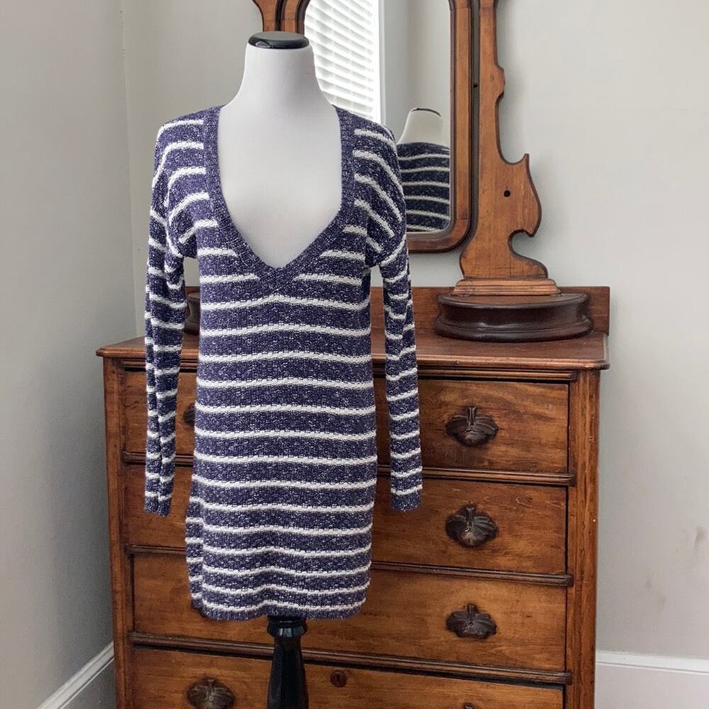 Tobi Blue & White Striped Long Sweater, Size XS